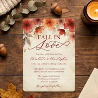 Autumn Terracotta Floral Fall In Love Wedding Invitation