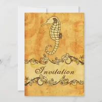 rustic, vintage ,sea horse beach wedding invites