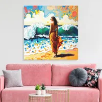 Woman on Beach Abstract Seaside Art  Canvas Print