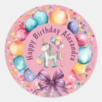 Cute Colorful Watercolor Unicorn Birthday Classic Round Sticker