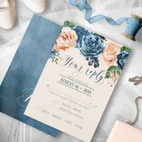 Roses Blue/Peach Wedding RSVP ID584