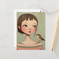 Girl With a Bird on Her Shoulder Postcard