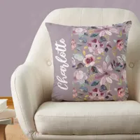 Lilac Floral Pattern Monogram  Throw Pillow
