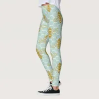 Teal Honeycomb Golden Bees Leggings