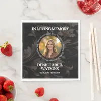 Elegant Floral Marble Memorial Remembrance Photo Napkins