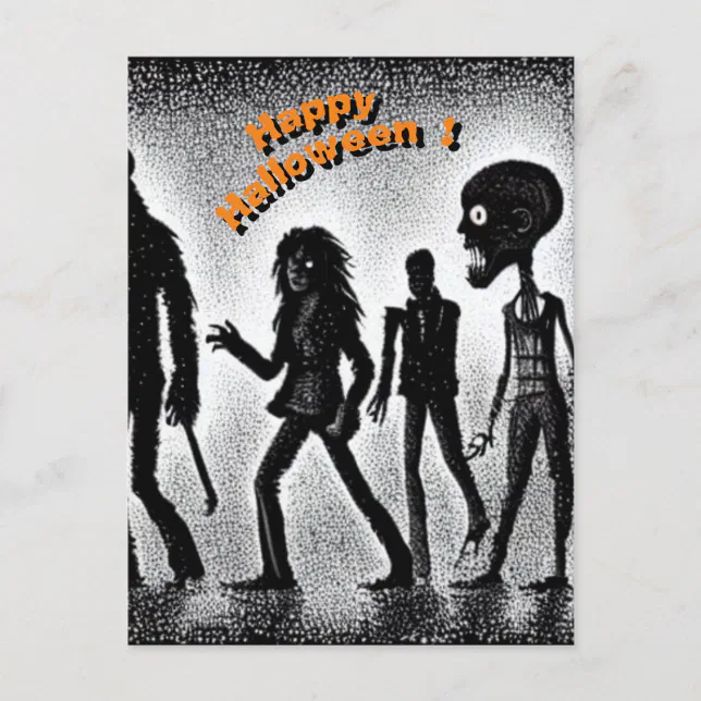 Fearsome Halloween creatures in town Postcard