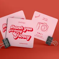 Retro Groovy Pink & Red Thank You Social Media  Square Business Card