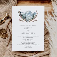 Rustic Mountain Antlers Wedding Invitation