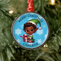Cute Anime Elf of Color Personalized Christmas Metal Ornament