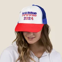 Harris 2024 President Democrat USA Flag Text Trucker Hat