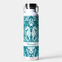 Seahorses Ocean Sea Life Teal Blue Personalized Water Bottle