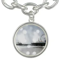 Santa Monica Pier Grey Sparkles Photo Edit Charm Bracelet