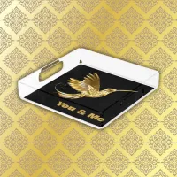 Gold Hummingbird with monogram | Acrylic Tray