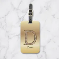 Glam Gold Diamond Monogram Initial Letter D Luggage Tag