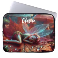 Little Whimsical Fairy Sleeping on a Leaf Laptop Sleeve