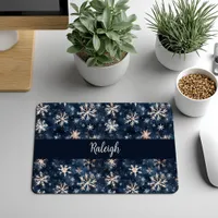 Simple Dark Blue with Snowflakes Personalized Mouse Pad