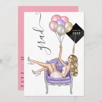  Pink and Purple Blonde Balloon Girl Graduation Invitation