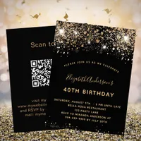 Birthday black gold QR code RSVP budget Invitation Flyer