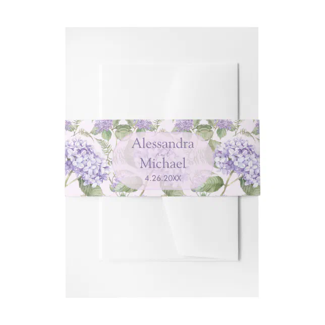 Watercolor Lavender Hydrangea Flowers Wedding Invitation Belly Band