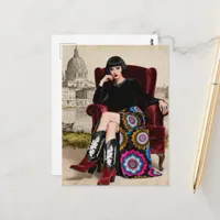 Beautiful Woman Sits in a Red Chair Postcard