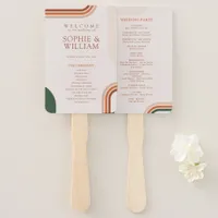 Boho Arch Wedding Program fan, ceremony program Hand Fan