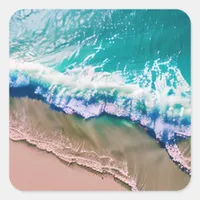 Turquoise Waves on a Sandy Beach Square Sticker