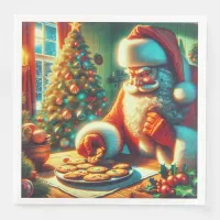 Vintage Christmas Santa Eating Cookies Paper Dinner Napkins