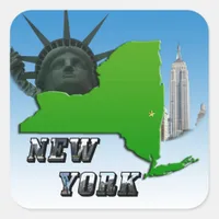 New York Map, Statue of Liberty, Monument Square Sticker