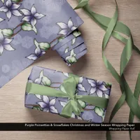 Purple Poinsettias & Snowflakes Christmas Winter Wrapping Paper