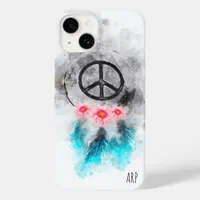 *~* Grunge Watercolor Peace Sign Feathers Flowers Case-Mate iPhone 14 Case