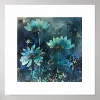 Blue Flowers Cyanotype Mixed Media Poster