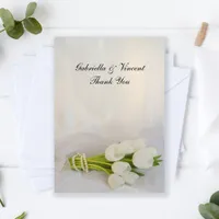 White Tulip Bouquet Wedding Flat Thank You Notes