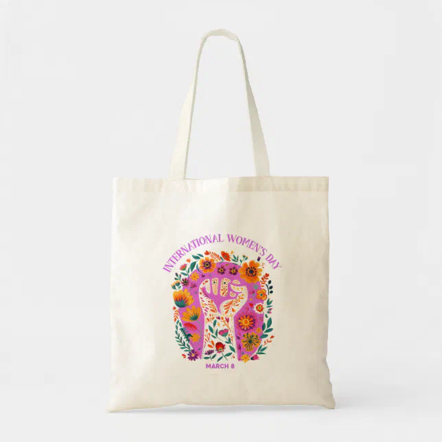 Powerful Floral Fist International Women's Day Tote Bag