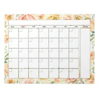 Pretty Peach Floral Monthly Planner Calendar Notepad