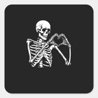 Skeleton Heart Hands Sign Halloween Costume Retro  Square Sticker