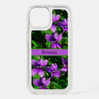 Purple Violet Floral Custom Name Mosaic Pattern iPhone 15 Case