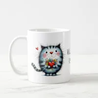 Cat with Heart, Flowers Will You Be My Valentine? Coffee Mug