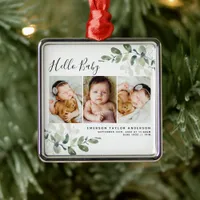 Modern Eucalyptus Baby Photo Metal Ornament