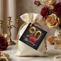 Elegant Luxury Black Gold Red Rose 90th Birthday Favor Tags