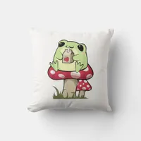 Mushroom Frog Goblincore Mycology Creative Style Throw Pillow