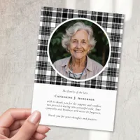 Black White Plaid Sympathy Photo Funeral Thank You Card