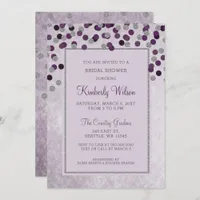 FAUX Glitter Silver Purple confetti Bridal Shower Invitation