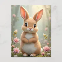 Cute little bunny surrounded by flowers, custom  postcard