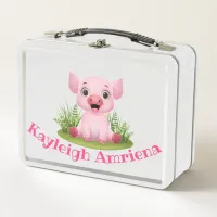 Kids Pink Pig Metal Lunchbox