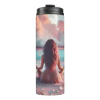 Beautiful Woman Meditating on Beach Blank Thermal Tumbler