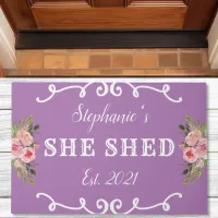 She Shed Floral Year Established Cute Purple Doormat