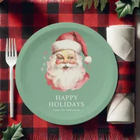 Green Vintage Retro Santa Claus Christmas Paper Plates