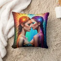 Vivid Twin Portrait With Dramatic Lighting Throw Pillow