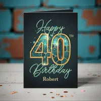 Elegant Teal and Gold Metallic 40th Birthday Card