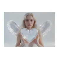 *~* AP78 Glass - Crystal Hearts Angel Wings Woman Acrylic Print